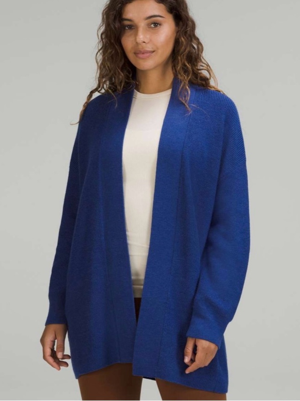 Lululemon Athletica Women's Blue Merino Wool-Blend Ribbed Wrap Sweater Size 10